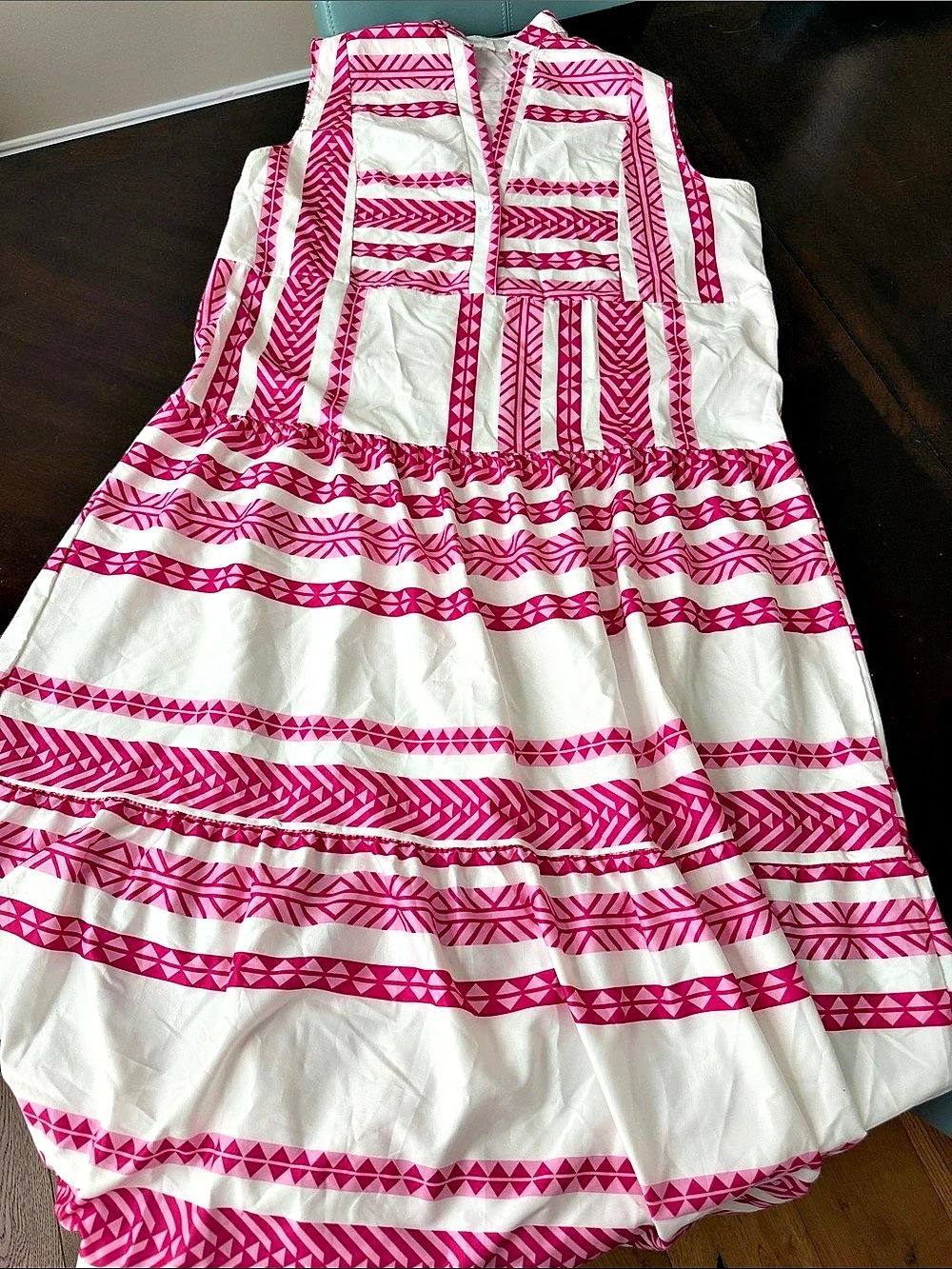 SHEIN Pink & White Geometric Resort Dress